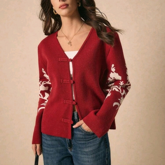 Women's Floral Cardigan, Sweater Fall Clothes Winter Women Clothes Fall - Picture 4 of 5